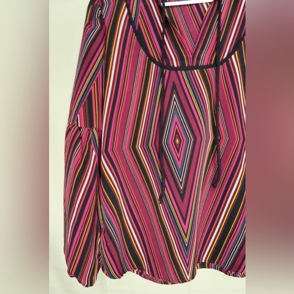 Maurices Geometric Stripe Tunic Top Tie Neck Long Sleeve Oversized - Picture 4 of 12